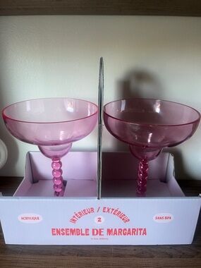 New Pink Acrylic Margarita outdoor Glasses - gift Set of 2